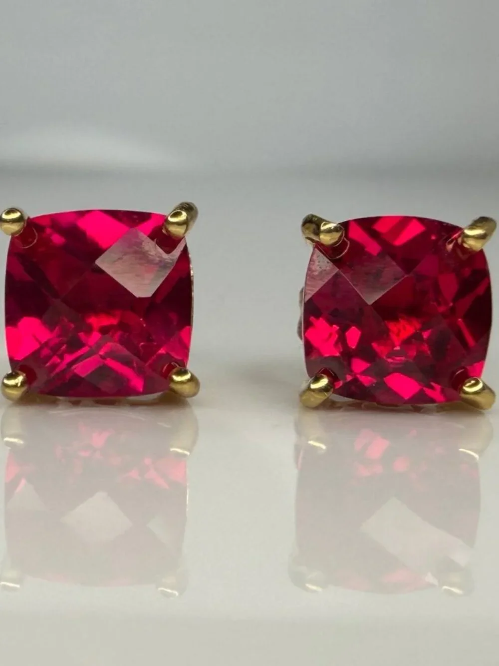 18K Gold Ruby Earrings 3-carat Red Ruby Square Stud Earrings